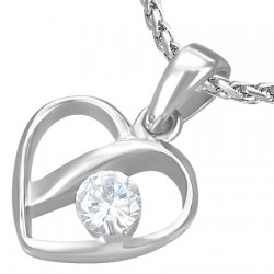 Pendentif coeur zircone rond transparent (52)