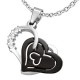 Pendentif coeur gris strass et coeur noir (55)