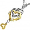 Pendentif coeurs jaunes et gris chainette (58)