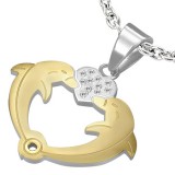 Pendentif coeur avec deux dauphins jaunes (59)