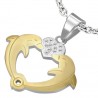 Pendentif coeur avec deux dauphins jaunes (59)