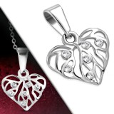 Pendentif coeur avec nervures et strass (81)