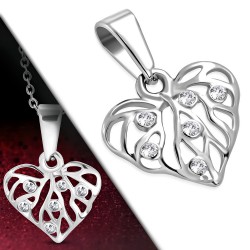 Pendentif coeur avec nervures et strass (81)