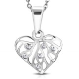 Pendentif coeur avec nervures et strass (81)