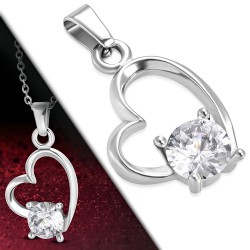 Pendentif coeur avec zircone rond transparent (81)