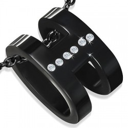 Pendentif anneau 11 - Noir six strass