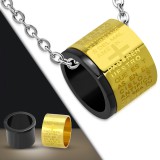 Pendentif anneau 22 - Latin et croix noir et jaune