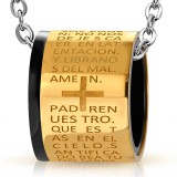 Pendentif anneau 23 - Latin et croix noir et rose