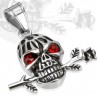 Pendentif gothique 34 - Crâne yeux rouges et fleur