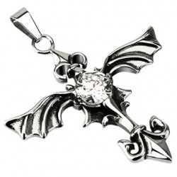 Pendentif gothique 39 - Croix ailée zircone transparent