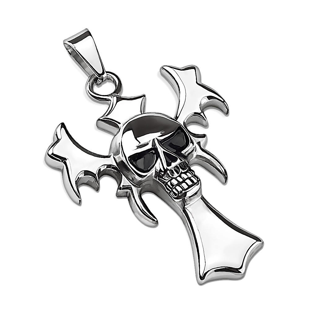 Collier Cuir Tête De Mort Avec Pendentif Skull Et Croix - Unisexe