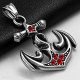 Pendentif gothique 52 - Ancre zircone rouge et ailes