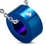 Pendentif anneau 25 - Petit bleu avec strass