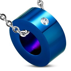 Pendentif anneau 25 - Petit bleu avec strass