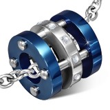Pendentif anneau 27 - Deux ronds bleus et un gris