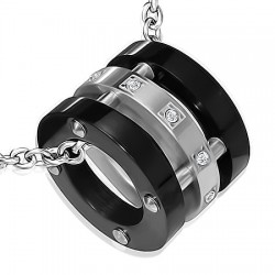 Pendentif anneau 30 - Deux ronds noirs et un gris