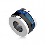 Pendentif anneau 31 - Love bandes noires et bleues