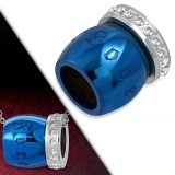 Pendentif anneau 33 - Bleu et bande de strass grise