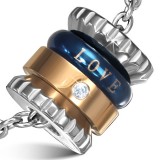 Pendentif anneau 34 - Love rose et bleu avec strass