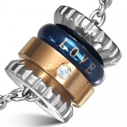 Pendentif anneau 34 - Love rose et bleu avec strass