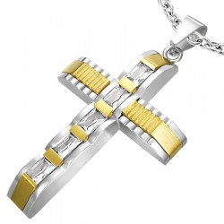 Pendentif croix 003 - Grise et jaune zircone