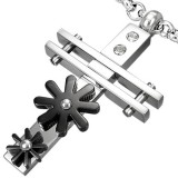 Pendentif croix 032 - Deux fleurs noirs