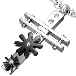 Pendentif croix 032 - Deux fleurs noirs