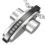 Pendentif croix 033 - Cinq zircones ligne noire