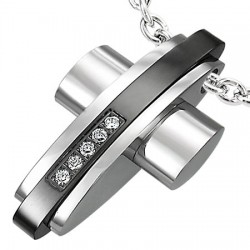 Pendentif croix 033 - Cinq zircones ligne noire