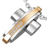 Pendentif croix 034 - Cinq zircones ligne rose