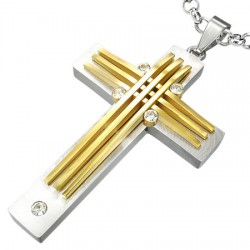 Pendentif croix 035 - Centre jaune trois lignes
