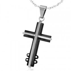 Pendentif croix 037 - Noire quatre strass