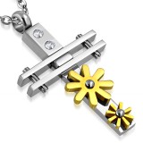 Pendentif croix 040 - fleurs jaunes