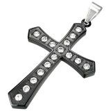 Pendentif croix 042 - Noire strass transparents