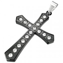 Pendentif croix 042 - Noire strass transparents