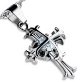 Pendentif croix 050 - Fleur de lys zircone transparent