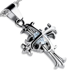 Pendentif croix 050 - Fleur de lys zircone transparent