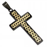 Pendentif croix 068 - Noir grillage gold-ip