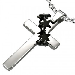 Pendentif croix 074 - Cercle étoiles
