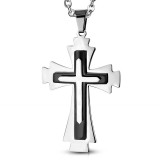 Pendentif croix 076 - Trois plaques grises et noires