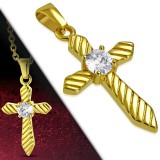 Pendentif croix 085 - Gold-ip striée