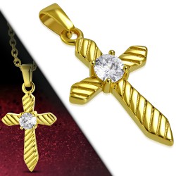 Pendentif croix 085 - Gold-ip striée