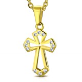 Pendentif croix 093 - Gold-ip creux strass transparents
