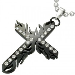 Pendentif croix 095 - Noire tribale et strass