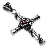 Pendentif croix 119 - Rose strass rouge