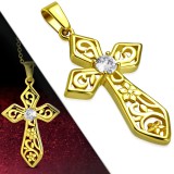 Pendentif croix 122 - Gold-ip fleur zircone rond