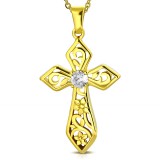 Pendentif croix 122 - Gold-ip fleur zircone rond