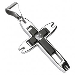Pendentif croix 127 - Noir et gris zircone