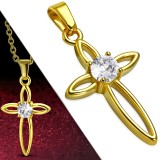Pendentif croix 133 - Gold-ip creux strass transparents