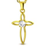 Pendentif croix 133 - Gold-ip creux strass transparents